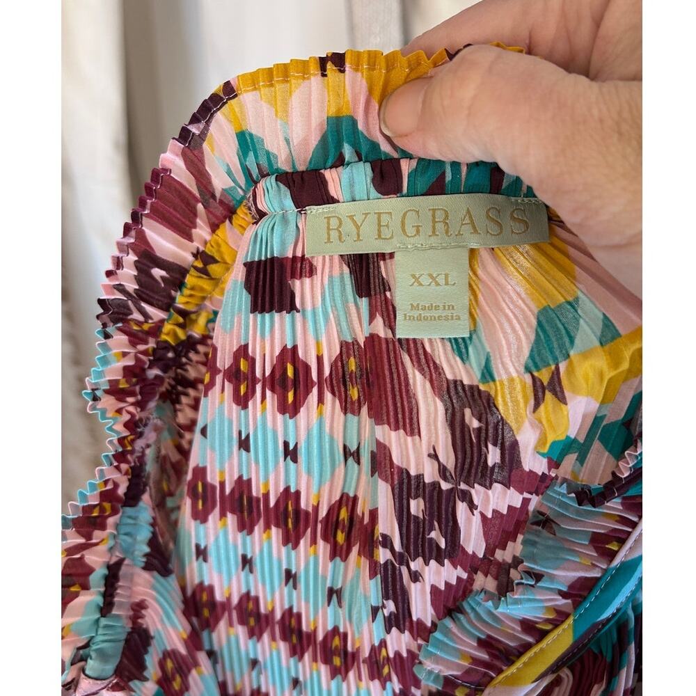 Ryegrass Women's Size XXL Multicolor Sheer Geometric Pleated Blouse #0141 - Picture 5 of 8